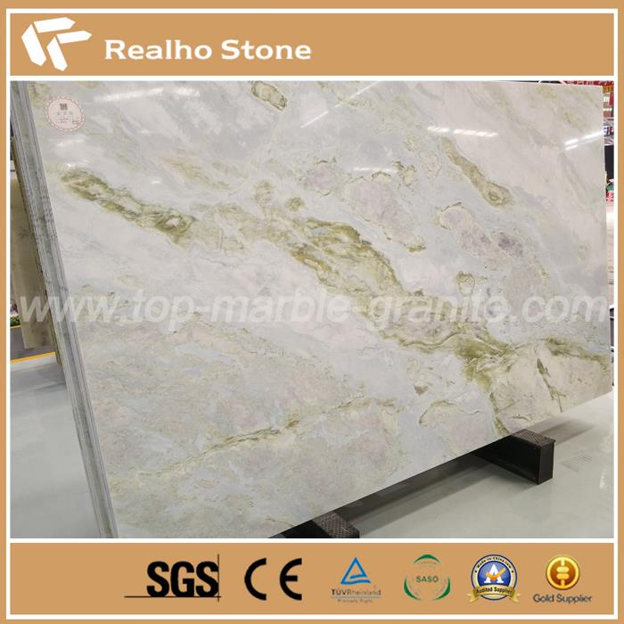 Nature Polished White Jade Marble With Green Strips